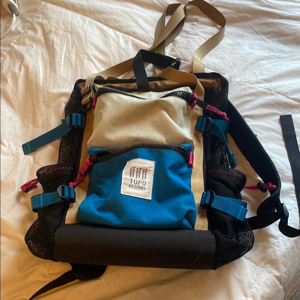 Topo Designs Blue and Beige Backpack